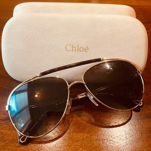 New Chloe Gold Tortoise Aviator Sunglasses w Case